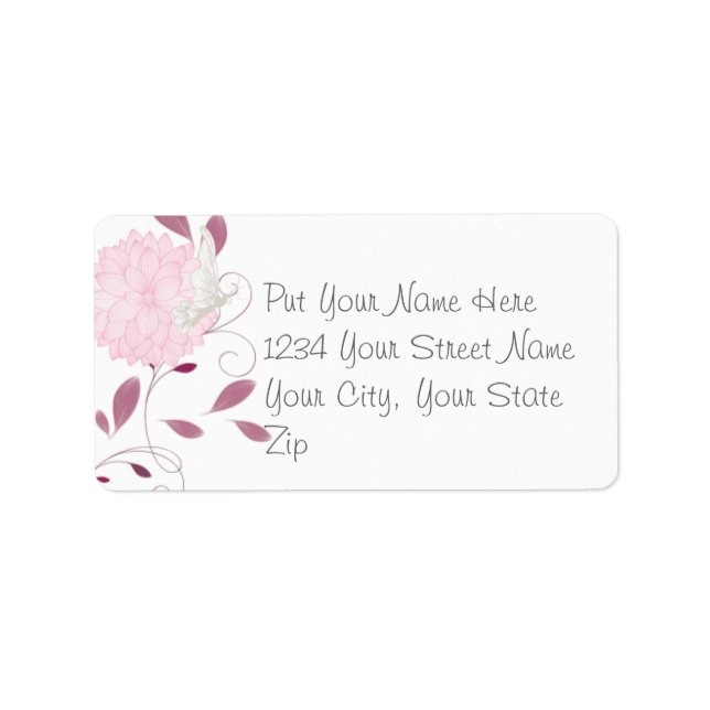 Étiquette Papillons et chrysanthèmes roses (Devant)