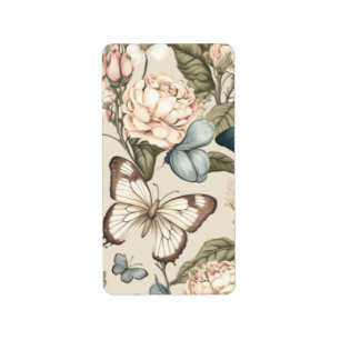 Étiquette Papillons et fleurs pastel