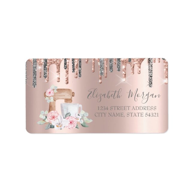 Étiquette Parties scintillant argent  Mixer Fleurs Rose or (Devant)