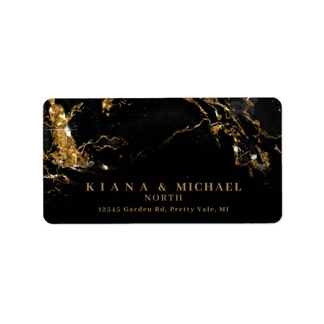 Étiquette Parties scintillant en marbre Mariage Black Gold I (Devant)