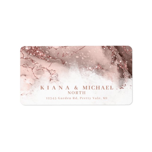 Étiquette Parties scintillant en marbre Mariage Rose Gold ID (Devant)