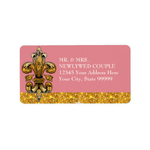 Étiquette Parties scintillant Look Faux Or Noir Forme Fleur 