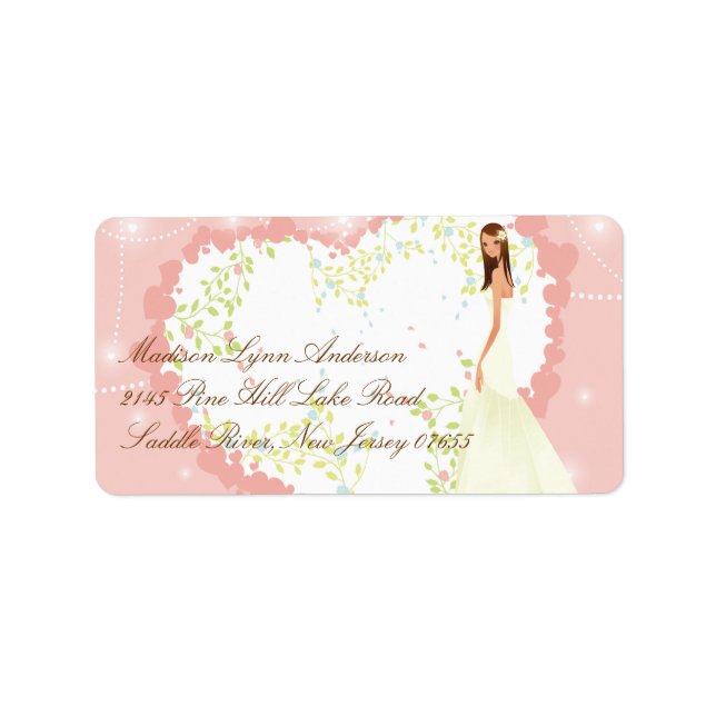 Étiquette Pastel Floral Heart Bride Adresse de retour (Devant)