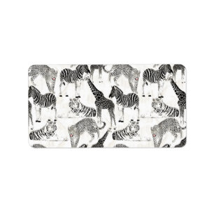 Étiquette Patters de Stylish Black et White Jungle Animals