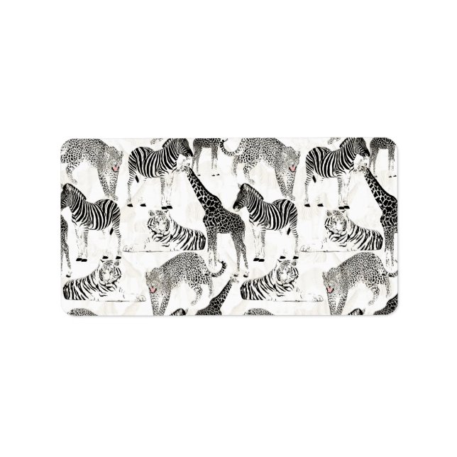 Étiquette Patters de Stylish Black et White Jungle Animals (Devant)