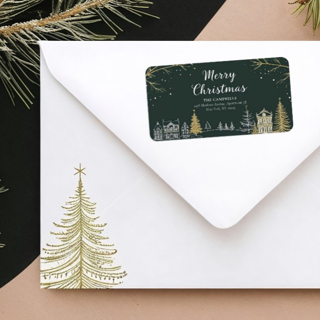 Étiquette Paysage Joyeux Noël Adresse de Retour de Vacances (Créateur téléchargé)