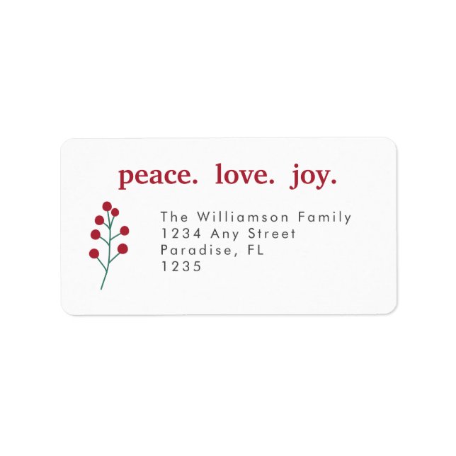 Étiquette Peace Love Joy Fête Noël Holly Berries (Devant)