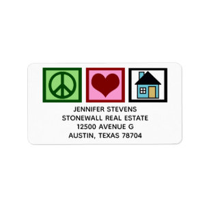 Étiquette Peace Love Real Estate Cute Custom Realtor Adresse
