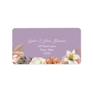 Étiquette Peach and Purple Florple Mariage Adresse de retour