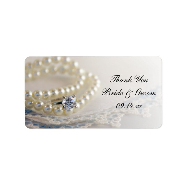 Étiquette Pearls Bague Bleu Dentelle Mariage Merci Favoriser (Devant)