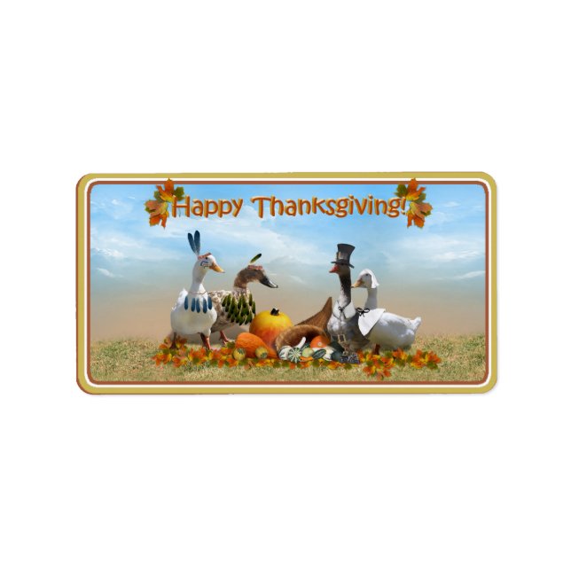 Étiquette Pèlerin de Thanksgiving et Canards indiens (Devant)