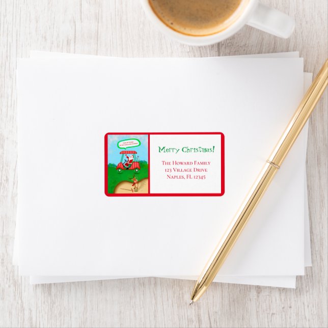 Étiquette Père Noël Drôle Avec Rudolph Jouer Golf Xmas Bunke (En situation)