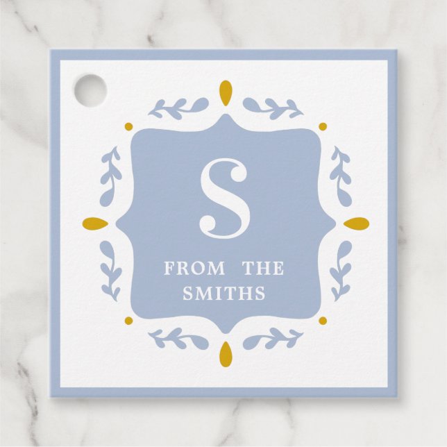 Étiquette Periwinkle Blue Boutique Monogram Favori (Devant)
