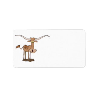 Étiquette personnage de dessin humoristique de vache longhor