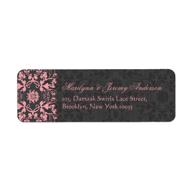 Étiquette personnalisé Damask Swils Lace Charcoal (Devant)