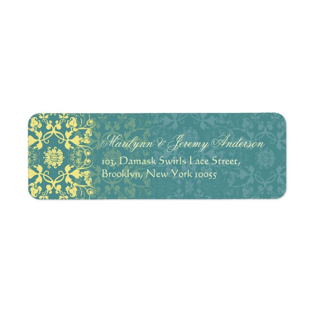 Étiquette personnalisé Damask Swils Lace Peacock (Devant)