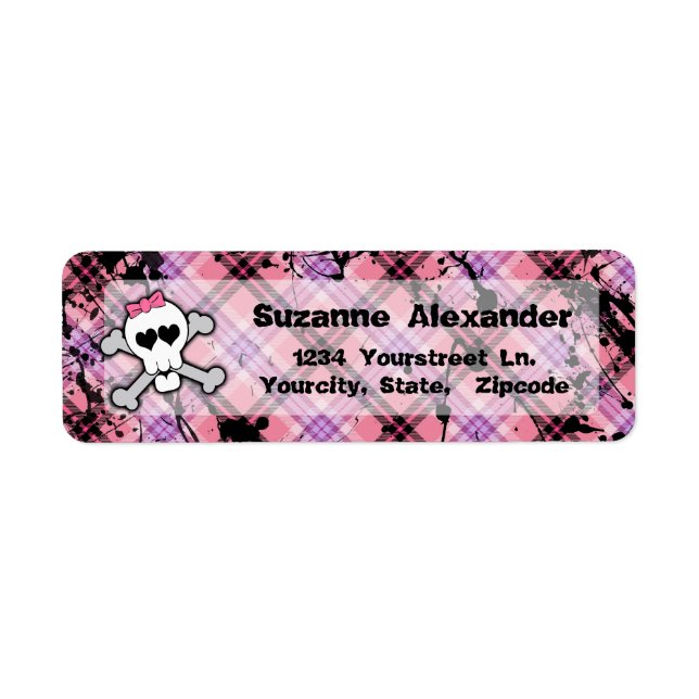 Étiquette personnalisé Pink and Black Skull w Cros (Devant)