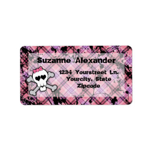 Étiquette personnalisé Pink and Black Skull w Cros