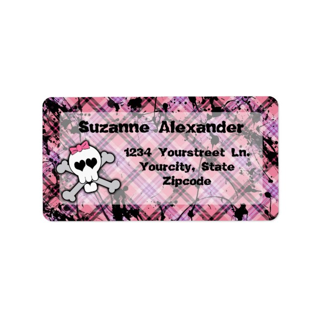 Étiquette personnalisé Pink and Black Skull w Cros (Devant)