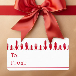 Étiquette Petits arbres de Noël mignons rouge blanc
