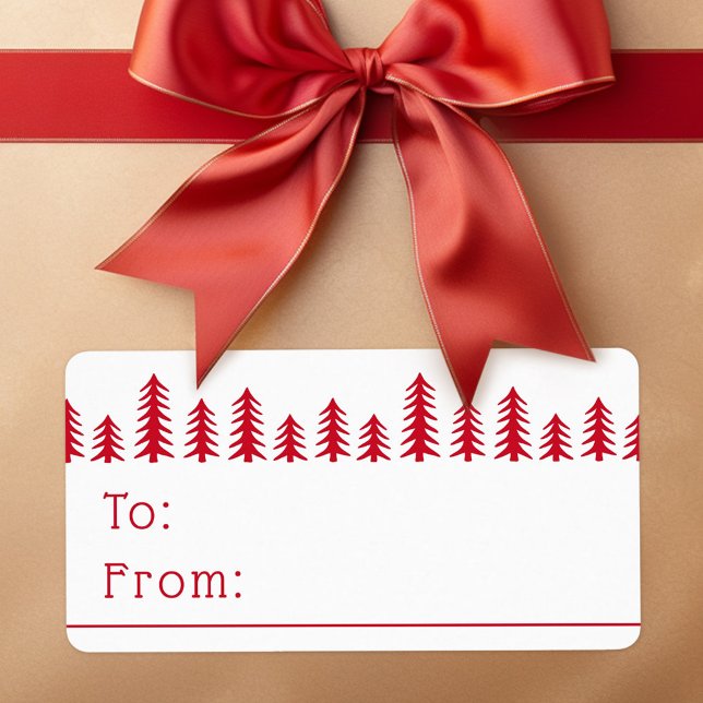 Étiquette Petits arbres de Noël mignons rouge blanc (Minimal cute Christmas trees red white Label)