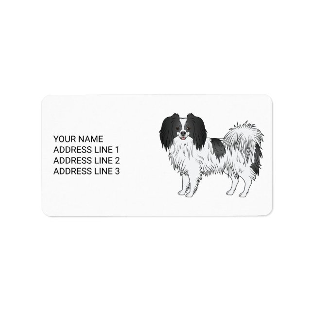 Étiquette Phalène noir et blanc Chien mignon avec texte pers (Devant)