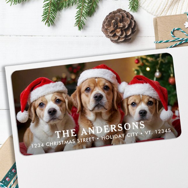 Étiquette Photo de Noël moderne Adresse de retour personnali (Créateur téléchargé)