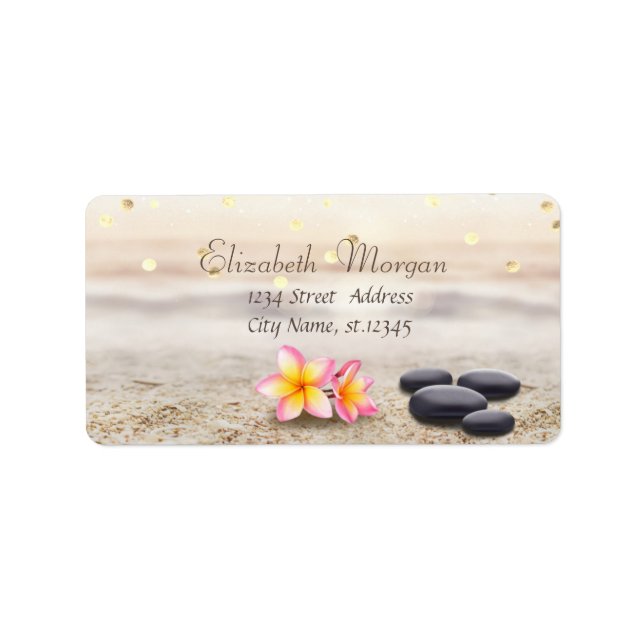Étiquette Pierres Zen, Fleurs, Faux Gold Foil Confetti (Devant)