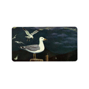 Étiquette Pilier été perché par mouette vintage, animaux