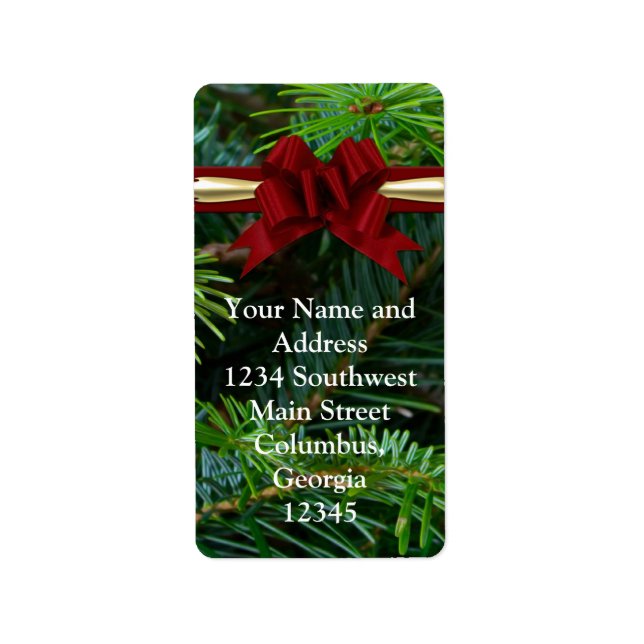 Étiquette Pin/Gold/Red Bow Noël (Devant)
