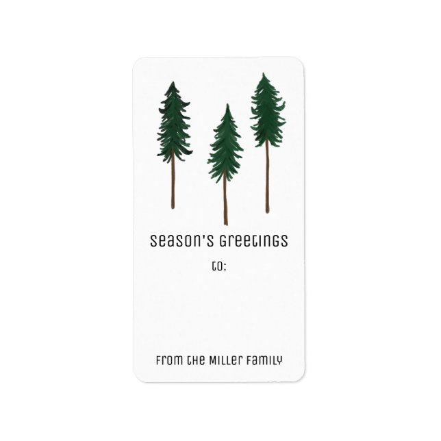 Étiquette Pine Trees Minimalist CUSTOM Holiday TO FROM Gift (Devant)