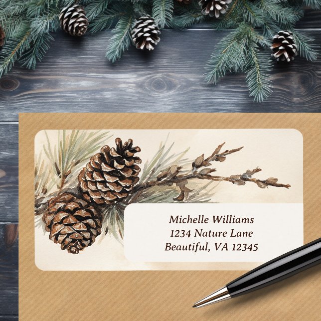 Étiquette Pinecones rustiques | Pine Cone Woodland Adresse (Rustic Pinecones  Pine Cone Woodland Address Label)