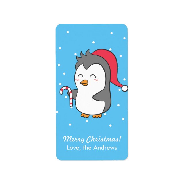 Étiquette Pingouin Cute Avec Salutation Sucre de canne (Devant)