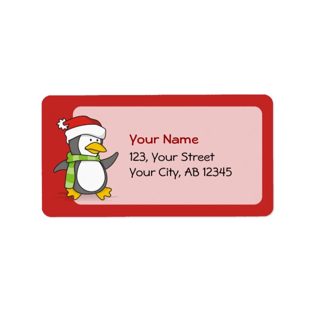 Étiquette Pingouin de Noël marchant sur la neige (Devant)