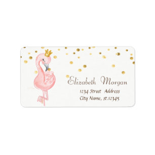 Étiquette Pink Baby Flamingo Crown Flower Gold Foil Confetti