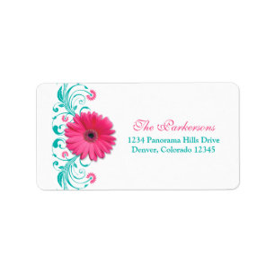 Étiquette Pink Daisy Turquoise Floral Mariage Adresse