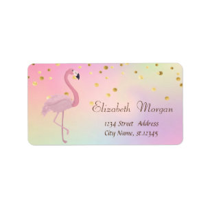 Étiquette Pink Flamingo Holographic Cool Gold Foil Confetti