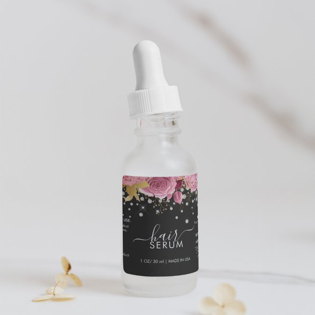 Étiquette Pink Flowers Diamond Glitter Black Product Label (Pink Flowers Diamond Glitter Black Product Labe)