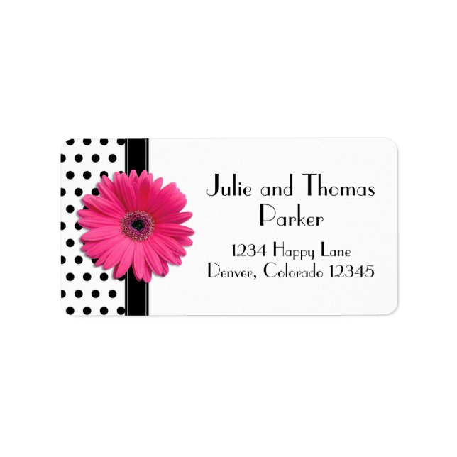 Étiquette Pink Gerbera Daisy Polka Point Adresse du Mariage (Devant)