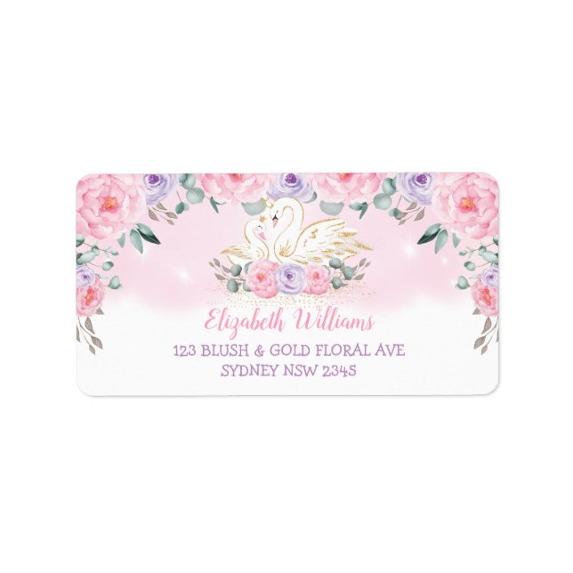 Étiquette Pink Lavender Floral Swan Princess Adresse de reto (Devant)