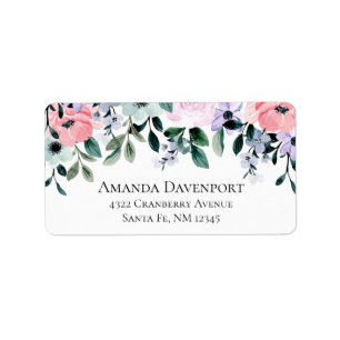 Étiquette Pink Purple & Green Watercolor Floral Border