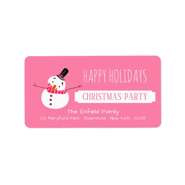 Étiquette Pink Snowman, fête de Noël (Devant)