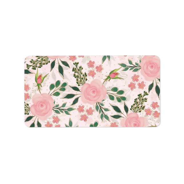 Étiquette Pink Watercolor Roses Gold Outline Design (Devant)