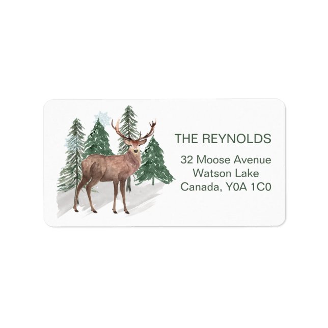 Étiquette Pins neigeux, Reindeer Adresse de retour Label (Devant)