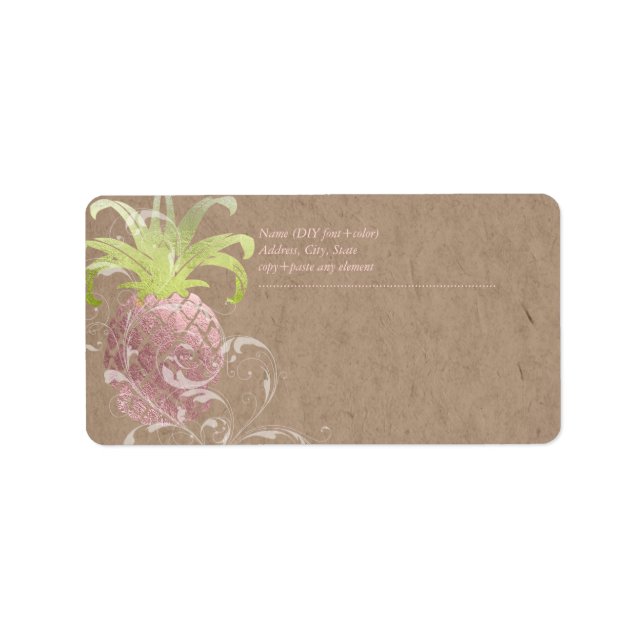 Étiquette PixDezines Ananas/Faux Rose Gold (Devant)
