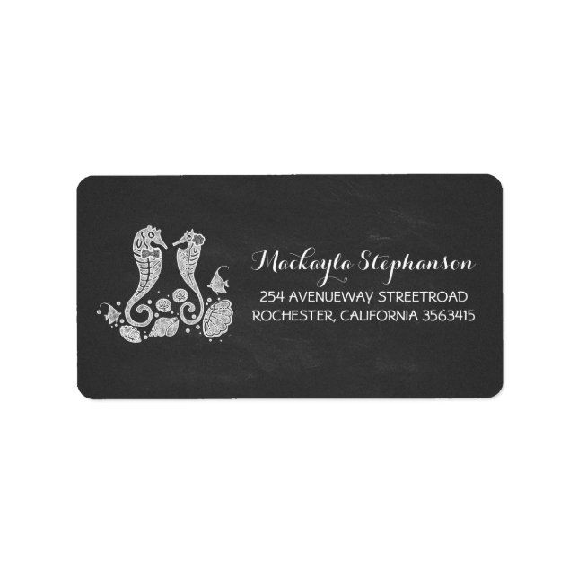 Étiquette Plage Mariage Chalkboard Seahorses (Devant)