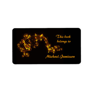 Étiquette Plaques de livres Black and Gold Swirling Musical 