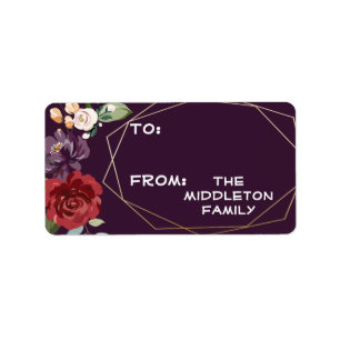 Étiquette Plum de Noël 1,25 po x 2,75 po Purple Rose Gold Ge