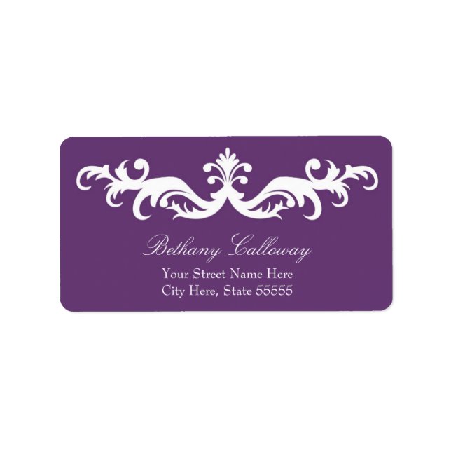 Étiquette Plum Purple Adresse de retour Label//Elegant Damas (Devant)