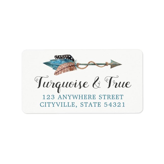 Étiquette Plumes Turquoise Rustique Arrow Tribal Boho Chic (Devant)